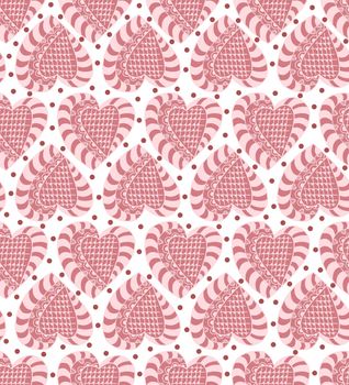 Seamless pattern hearts with ornament Decorative heart loopable design Symbol of love on elegant repeatable pattern for textile Vector illustration