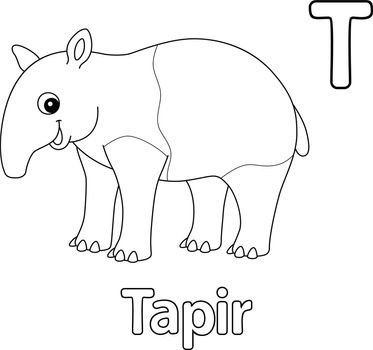 This ABC vector image shows a Tapir Animal coloring page. It is isolated on a white background. Perfect for children and elementary school students to learn the alphabet and all its letters.
