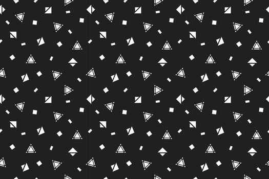 Seamless Memphis Background. Abstract Colorful shapes with Lines and Geometric Figures on black for Fabric, Cloth, Textile. Modern Seamless Multicolor Background in Memphis Style. Vector illustration