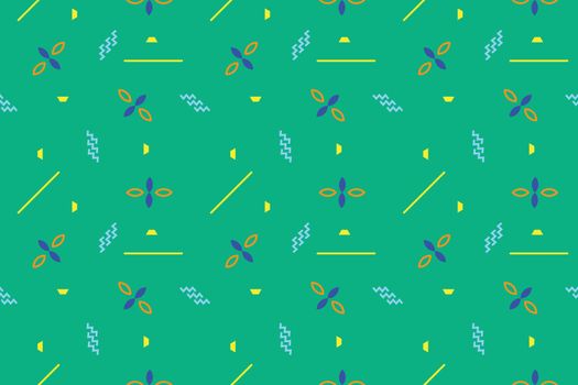 Memphis Pattern. Summer Fun Background. Green, Blue, orange Colors. Memphis Style Patterns. Abstract Colorful Fun Background. Hipster Style 80s-90s. Fun pattern. Vector illustration