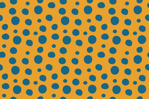 Yellow background with hand drawn blue dots pattern. Seamless modern artwork, Cheetah skin background. Great for textiles, stationery items, home decor and fashion uses. Vector illustration