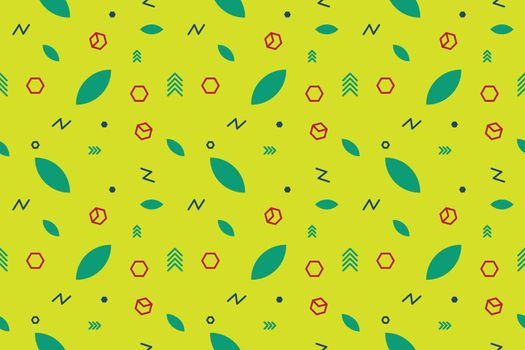 Seamless colorful illustrations. Retro texture and geometric elements. Memphis style. Background for your design. Flat vector for printed material, fabrics, wallpaper, paper. Vector illustration