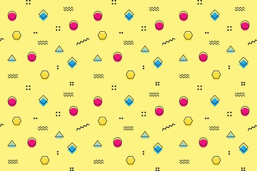Retro vintage 80s memphis geometric fashion style seamless pattern illustration background. Ideal for fabric design, paper print and website backdrop. Vector illustration