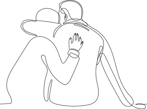 one line drawing of hugging couple vector minimalism. Single hand drawn continuous of man and woman in romantic moment. Vector illustration