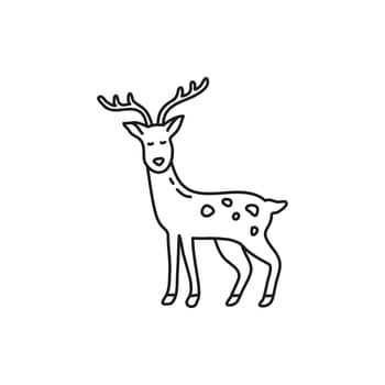 Doodle outline deer isolated on white background.