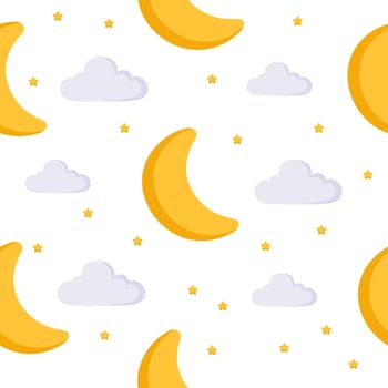 Seamless childish pattern with moons and clouds. Creative kids texture for fabric, wrapping, textile, wallpaper, apparel. Vector illustration