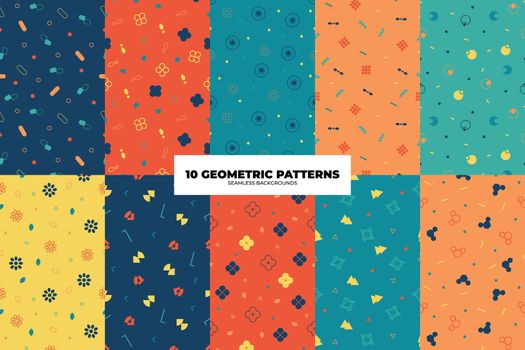 Set of Memphis Pattern. Red, Blue, Yellow Colors. Memphis Style Funky Patterns. Hipster Style 80s-90s. Vector illustration. Suitable for banners, funky posters, flyers, covers.