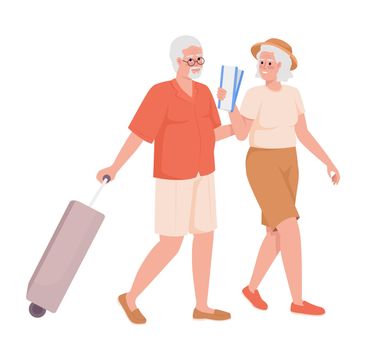Older couple going on vacation abroad semi flat color vector characters. Editable figures. Full body people on white. Simple cartoon style illustration for web graphic design and animation