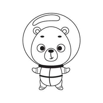 Coloring page cute little spaceman bear. Coloring book for kids. Educational activity for preschool years kids and toddlers with cute animal. Vector stock illustration