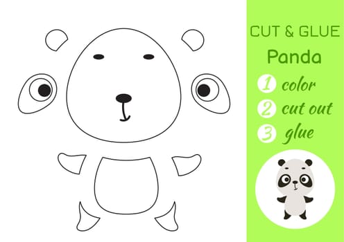 Color, cut and glue paper little panda. Cut and paste crafts activity page. Educational game for preschool children. DIY worksheet. Kids logic game, puzzle. Vector stock illustration