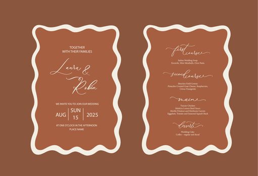 Luxury Wavy Edge Wedding Invitation card background. Abstract art background vector design for wedding and vip cover template.