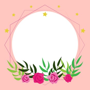 Pink Color. Text Frame Surrounded With Assorted Flowers Hearts And Leaves.