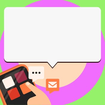 Cellphone with text on the screen. Color illustration with Updates.