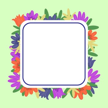 Square Shape Text Frame Surrounded With Assorted Flowers Hearts And Leaves.