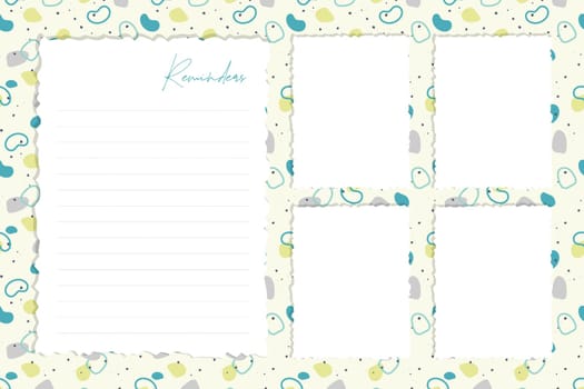Empty reminder template for notes and to-do list, burget planner, on abstract pattern background. Vector illustration