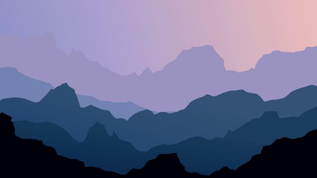 illustration of morning view on rocky landscape in layer silhouette design