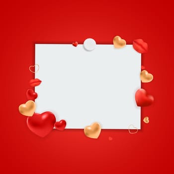 Red background and Empty Frame for Valentine s Day. Vector Illustration