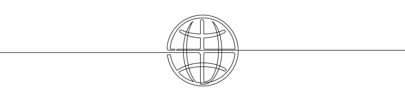 vOne continuous line drawing of the Globe. Vector illustration. Earth globe one line background. Line art of the Globe