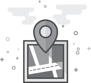 Pin location map icon in flat outlined grayscale style. Vector illustration.