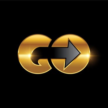 A vector illustration of Golden GO and arrow logo sign