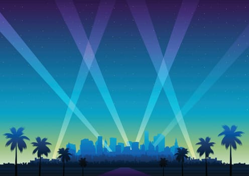Hollywood panoramic cityscape background. Vector illustration