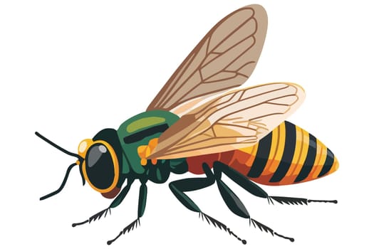 wasp with a striped belly. dangerous insect. flat vector illustration.