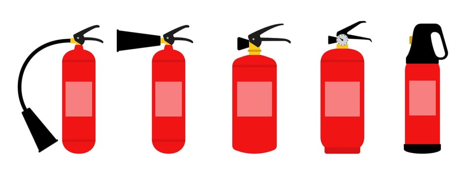 Fire extinguisher icons set. Fire extinguisher red icons. Vector illustration. Firefighter equipment