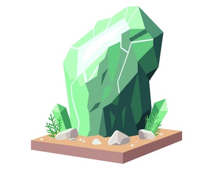 big green mineral in nature. precious gem. flat vector illustration.