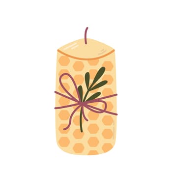Aroma Candle with honeycomb and twig on white background. Vector flat illustration.