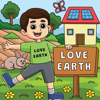 This cartoon clipart shows a Boy Holding a Love Earth Sign illustration.
