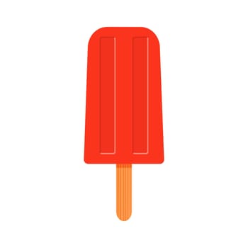 Strawberry popsicle. Red ice cream or frozen juice on stick isolated on white background. Sweet frozen summer dessert. Vector cartoon illustration.