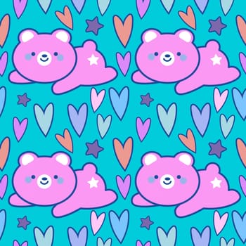 Sweet bear pattern on blue background. Great for wallpaper, web background, wrapping paper, fabric, packaging, greeting cards, invitations and more.