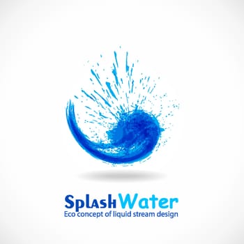 Blue ink splash logo. Abstract colorful falling water wave. Eco fluid stream design. Vector clean water concept template. Grunge symbol,