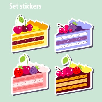 Color set of piece of cake. Set stickers.