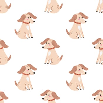 Cute funny dog. Vector seamless pattern on white background.