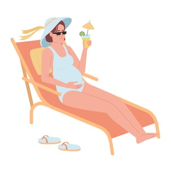 Carefree pregnant woman lying on deckchair semi flat color vector character. Editable figure. Full body person on white. Simple cartoon style spot illustration for web graphic design and animation