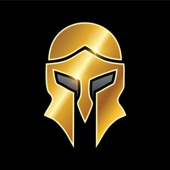 A vector illustration of Golden Medieval  Armor Helmet Vector Icon in black background with gold shine effect