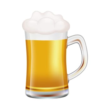 Glass goblet with beer. Full glass with foamy beer isolated on white background. Vector illustration.