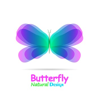 Watercolor butterfly with soft transition colors wings. Abstract bright logo template. Abstract flying insects, isolated on white. Vector illustration