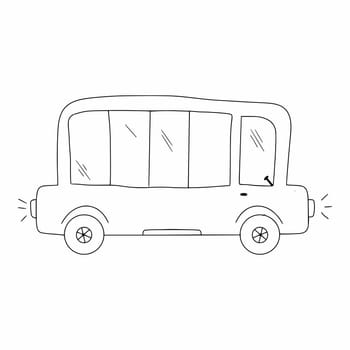 Children bus for coloring book. Doodle style transport.
