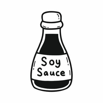 Bottle of soy sauce. Seasoning for dish. Vector doodle illustration. Food products.