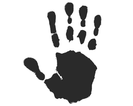 black handprint. ink trail. flat vector illustration.