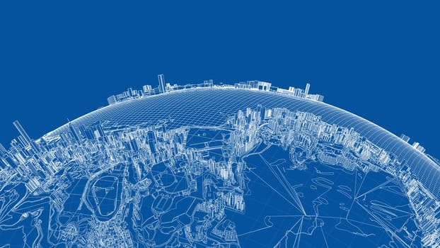 3d city sphere. Vector rendering of 3d. Wire-frame style. The layers of visible and invisible lines are separated