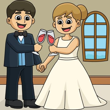 This cartoon clipart shows a Wedding Groom Bride Toast illustration.