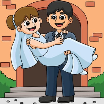 This cartoon clipart shows a Wedding Groom Carrying a Bride illustration.