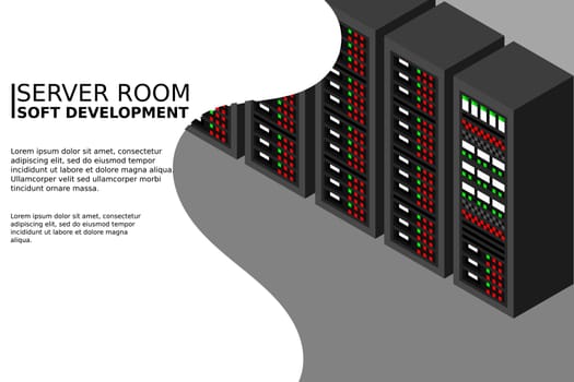 Isometric server equipment. Vector illustration.