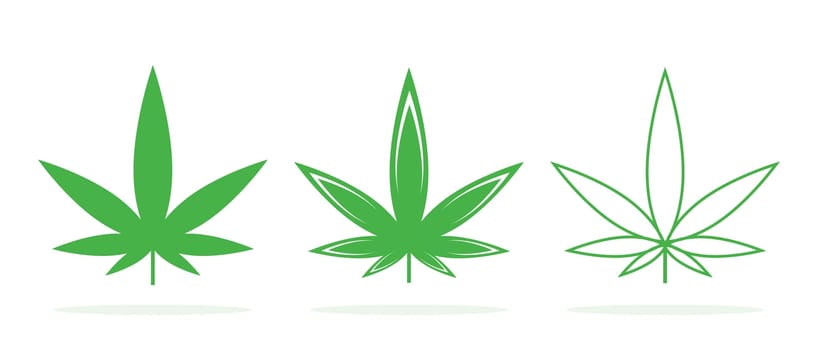 Set of vector Cannabis icons. Cannabis leaf logo. Green Medical marijuana leaves isolated.