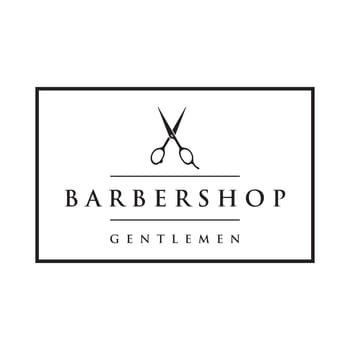 Barbershop logo in vintage style with the concept of scissors, razor and other tools.Logo for business, salon, label and barbershop.