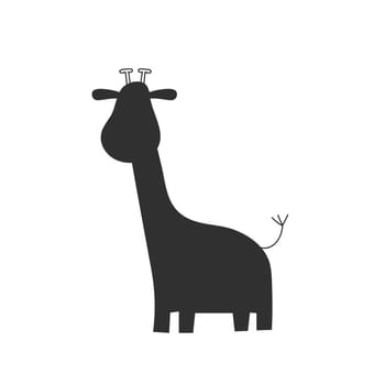 Giraffa mammal isolated on white background. Black ink hand drawn image Flat stile. Icon vector