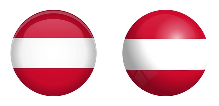 Austrian flag under 3d dome button and on glossy sphere / ball.